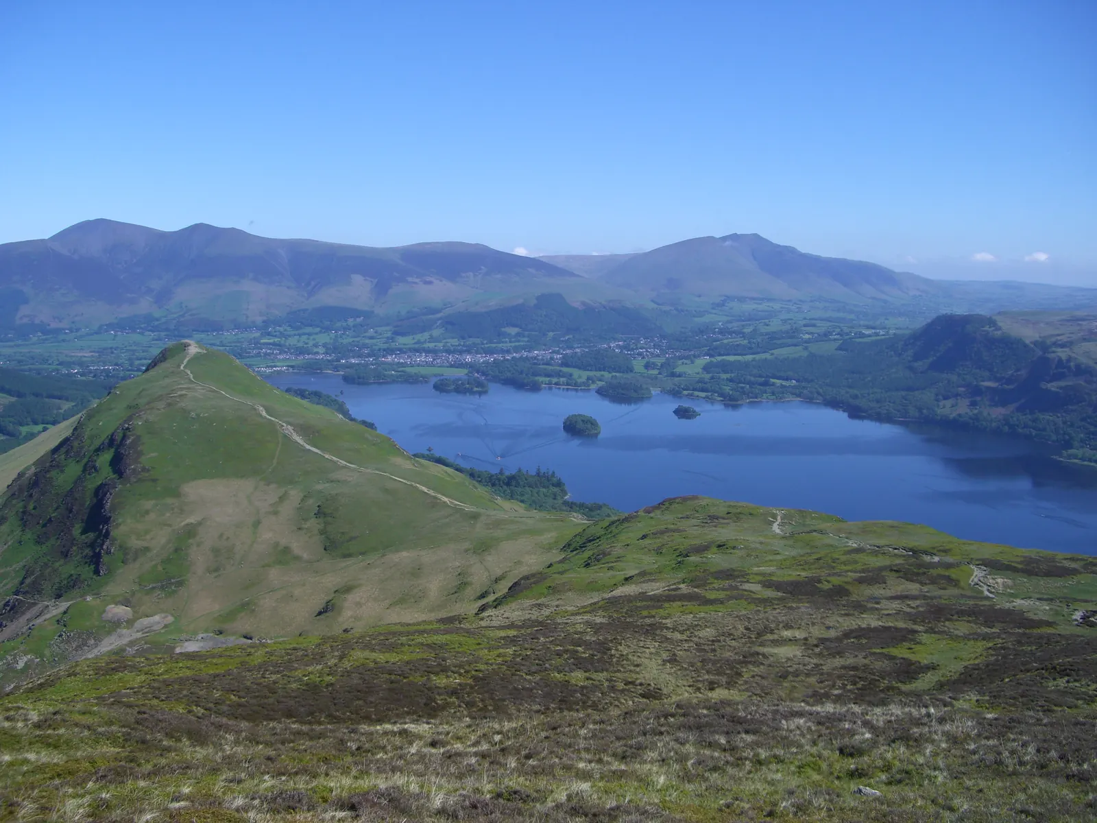 Looking down on Catbells and Derwentwater from the slopes of Maiden Moor