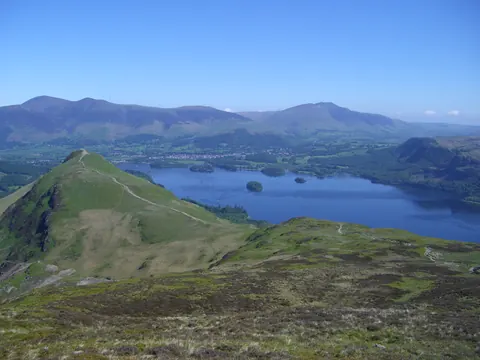 Looking down on Catbells and Derwentwater from the slopes of Maiden Moor