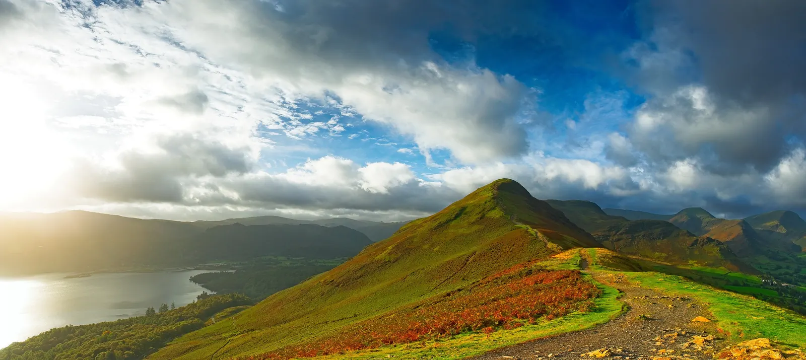 Low morning sun lighting the Catbells ridge above Derwentwater